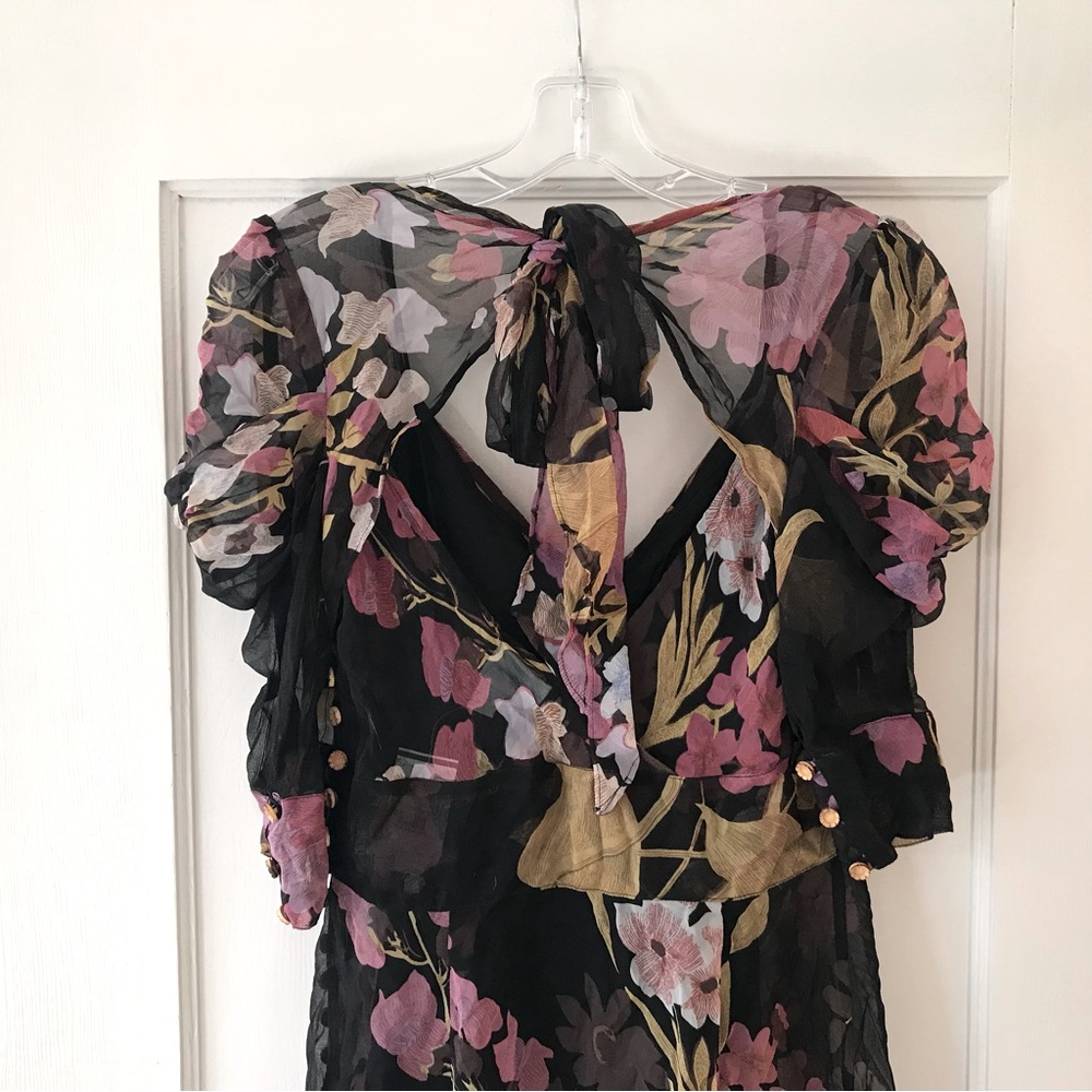 Tracy Reese | Black Botanical Floral Midi Dress 6 - Picture 5 of 10